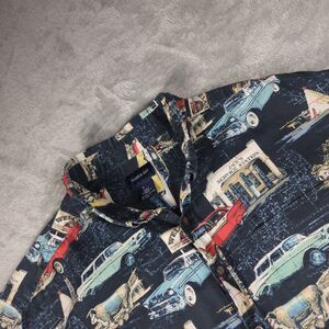 Harbor Bay Mens 5XL Route 66 Classic Cars Short Sleeve Button Camp Shirt Navy 5X